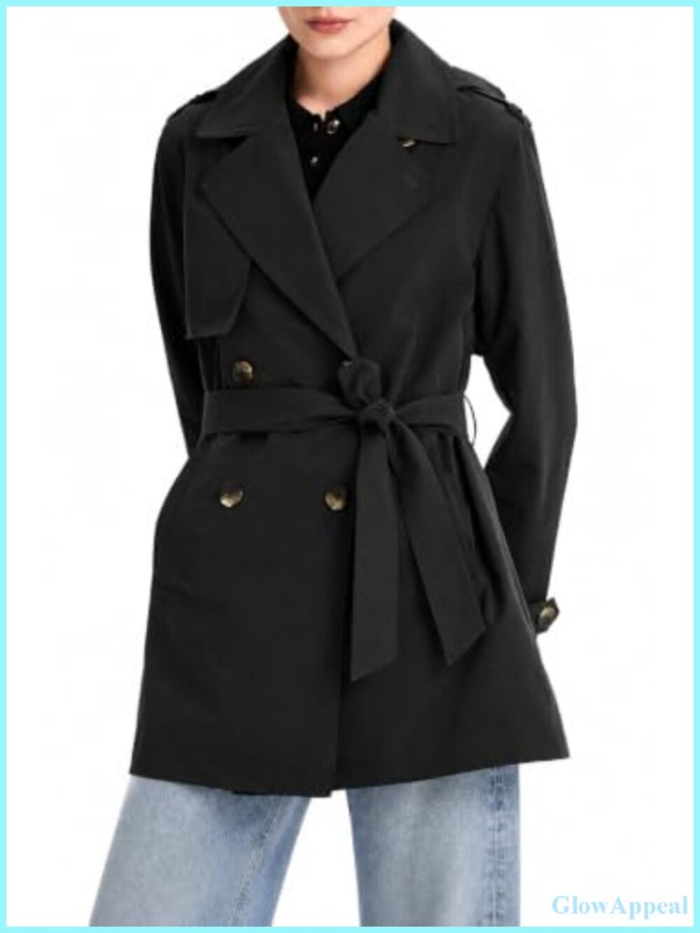 Women's Hooded Trench Coat Double Breasted Mid-Length Lightweight Water